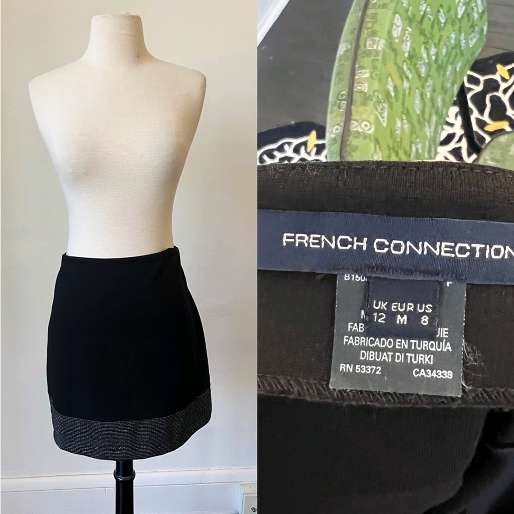 French Connection Black and Silver Mini Skirt